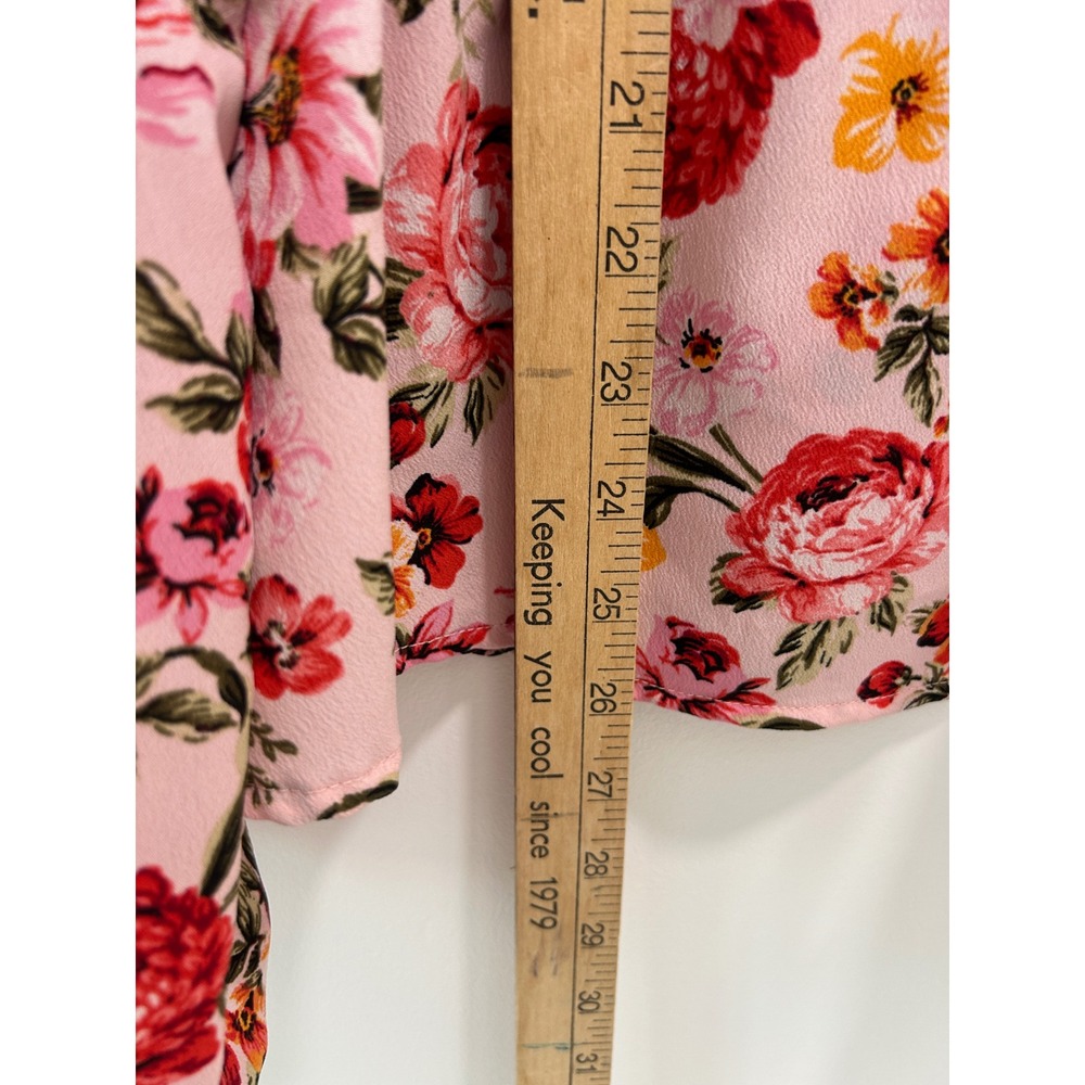 Old Navy Pink Floral Ruffle V-Neck Peplum Tie Front Blouse Long Sleeve Tall L - Picture 7 of 11